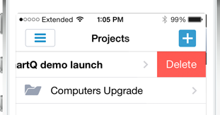 smartQ iPhone — delete projects